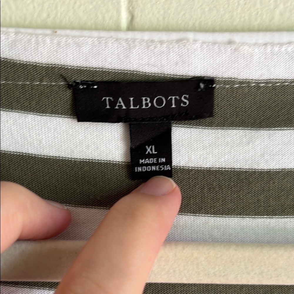 Talbots Green and White Striped Mixed Media Puff Sleeve Henley Blouse Sz XL - Picture 8 of 15